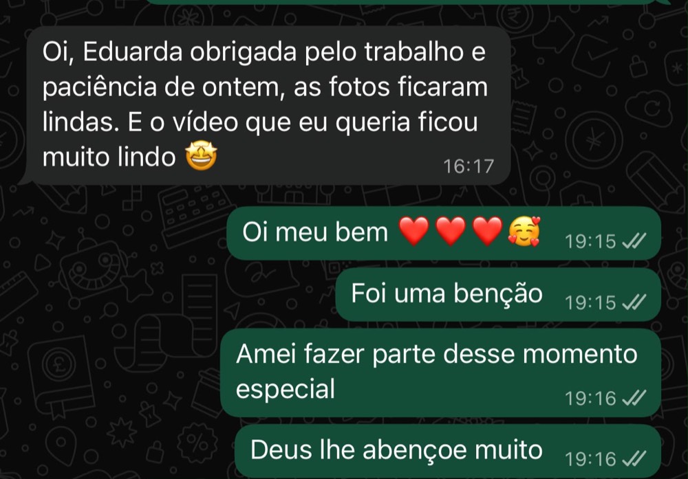 Depoimento 1 de cliente sobre o trabalho da Eduarda Nunes