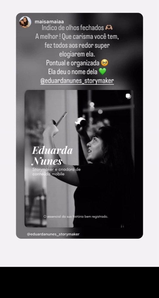 Depoimento 2 de cliente sobre o trabalho da Eduarda Nunes