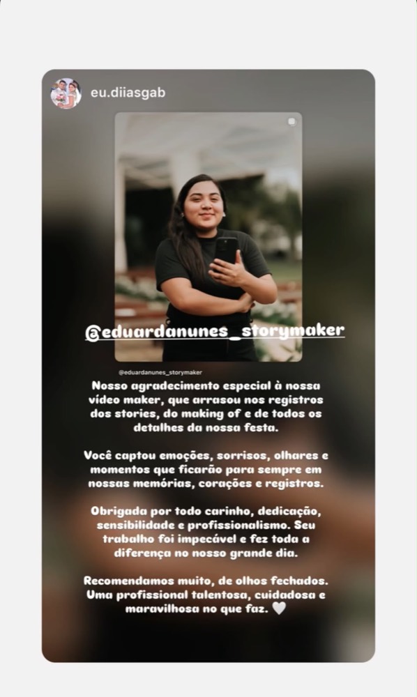 Depoimento 3 de cliente sobre o trabalho da Eduarda Nunes